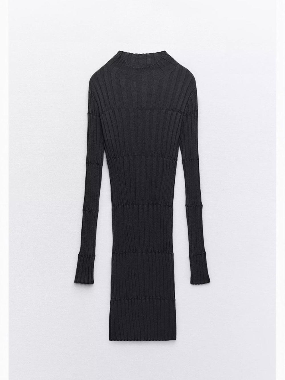 Zara Black Ribbed Long-Sleeve Knit Dress